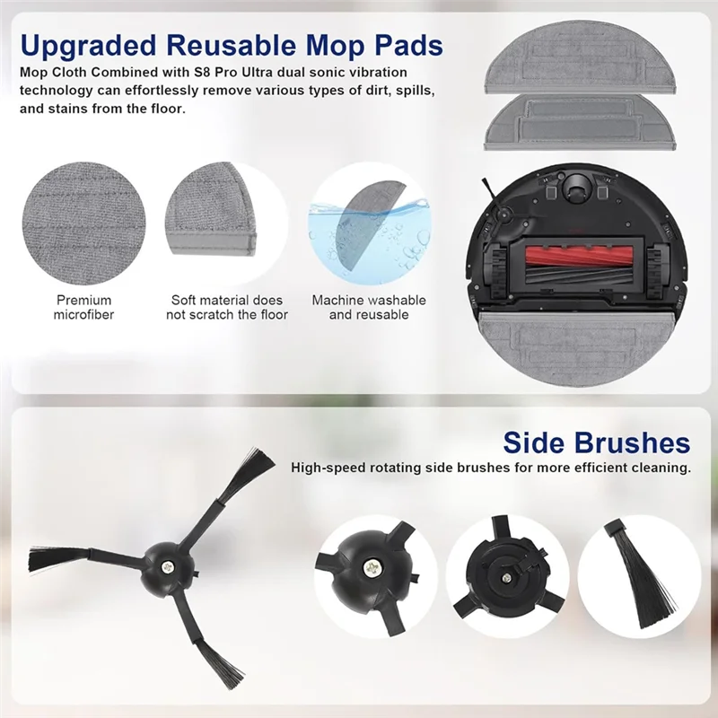 AT28-Roborock S8 プロウルトラロボット掃除機交換部品メインサイドブラシモップパッド洗えるフィルター真空バッグ