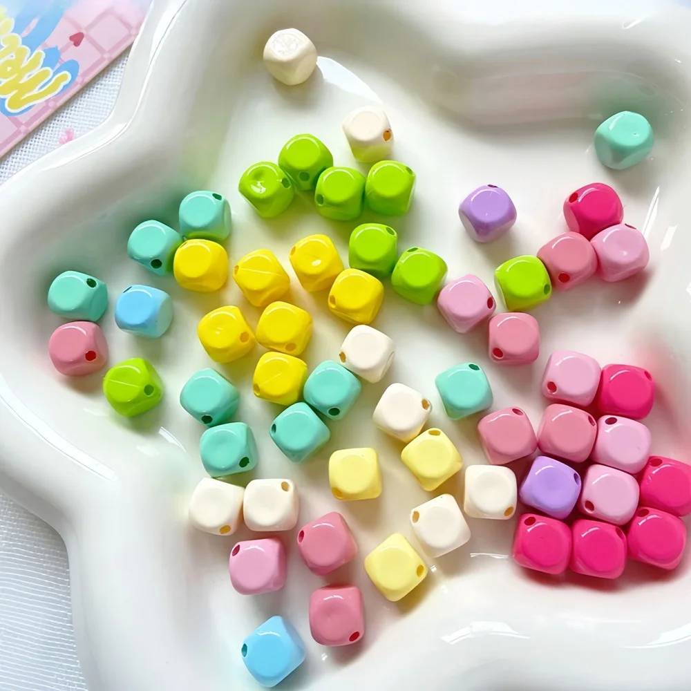 

100pcs/lot Acrylic Baked Paint Oblique Hole Cube Beads DIY for Bracelet Keychain Charm Making Crafting Jewelry Accessories