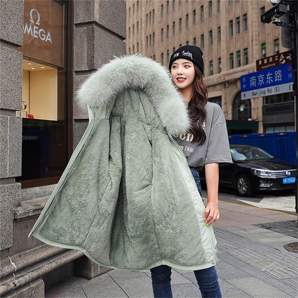 2021 New Winter Oversize Coat Fashion Hooded Parka Women Casual Cotton Jackets Mid-length with Fur Collar Warm Outwear Female