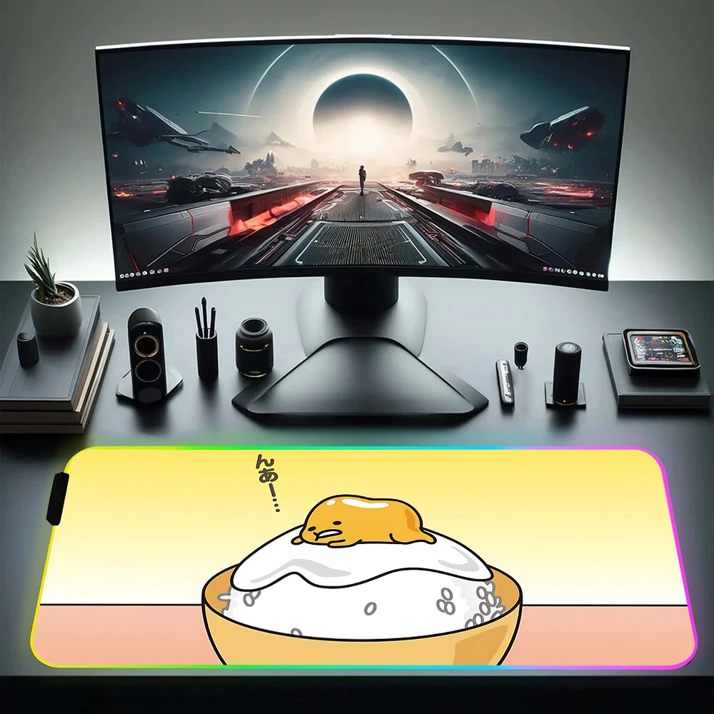 Cartoon Cute Gudetama RGB Pc Gamer Keyboard Mouse Pad Mousepad LED Glowing Mouse Mats Rubber Gaming Computer Mausepad Funda Gift