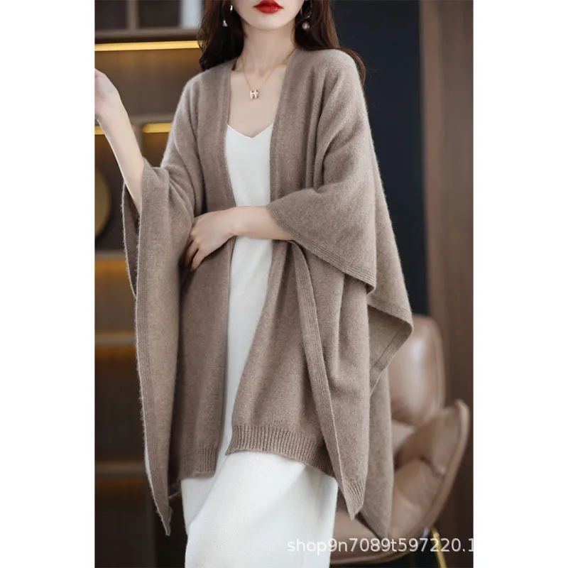 Merino pure wool cape oversized shawl cashmere scarf thick warm 2024 autumn and winter all-match female black