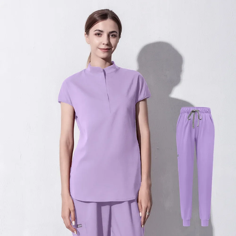 Conjuntos de esfoliantes elásticos premium para mulheres – Uniformes de trabalho de estilo clínico ou