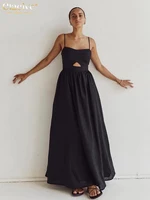 Clacive Sexy Loose Black Cotton Womens Dresses 2024 Summer Strap Sleeveless Ankle Length Dress Elegant Hollow Out Female Dress - Image 3