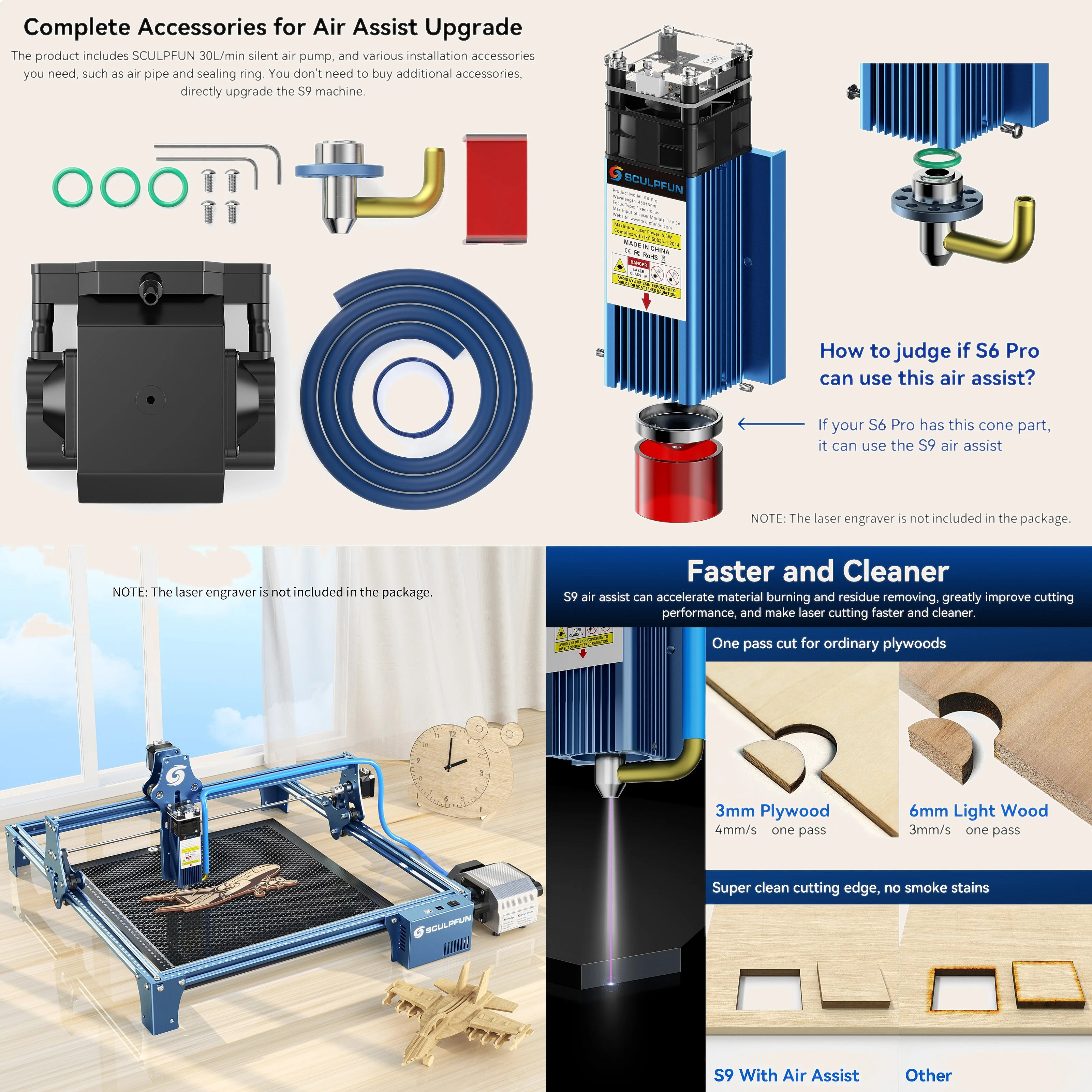 30Ml Air Pump Air Assist Nozzle Kit for Laser Engraver, High Speed Full Metal Structure