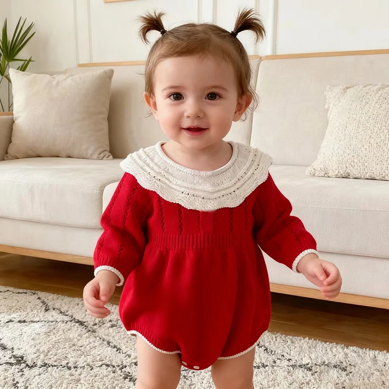 2026 ربيع جديد 0-3Y الوليد الطفل بنات متماسكة ارتداءها عيد الميلاد طويلة الأكمام متماسكة الربط الرضع طفل الفتيات محبوك بذلة #2