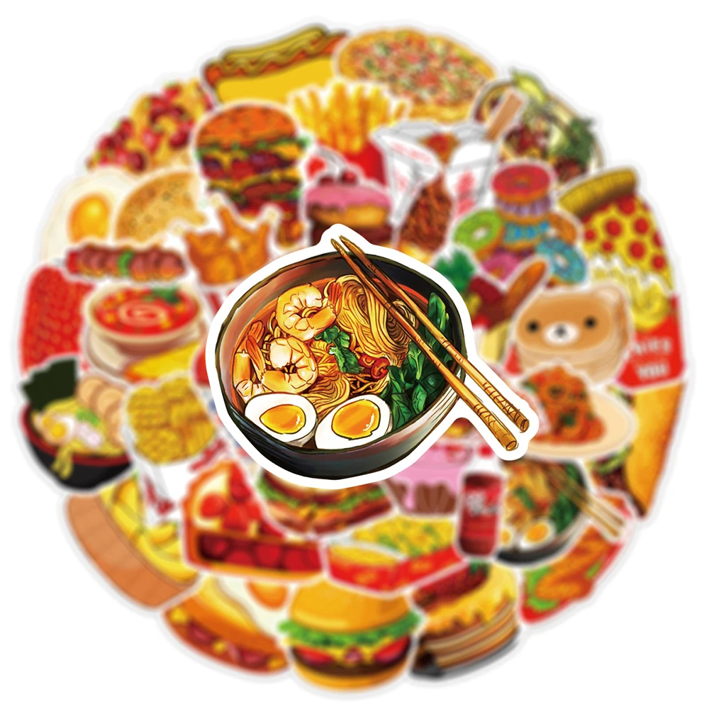 10/30/50pcs Delicious Food Drink Stickers Cute Cartoon Graffiti Decals DIY Phone Motorcycle Stationery Fridge Car Wall Sticker