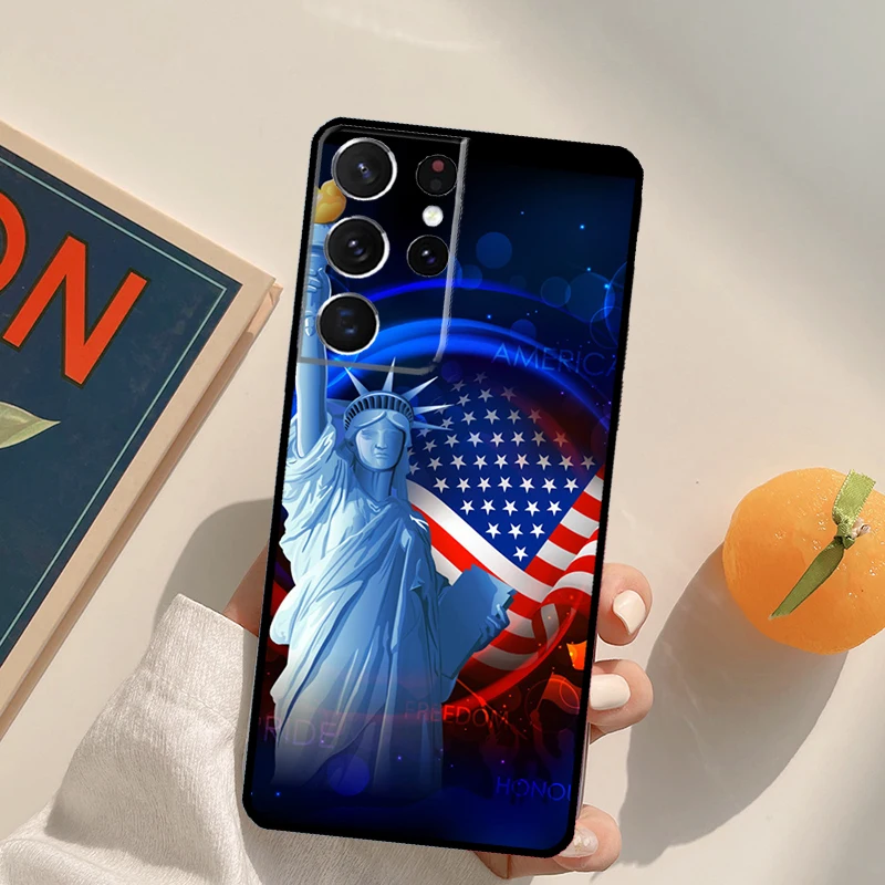 America Flag Statue of Liberty Phone Case For Samsung Galaxy S20 FE S21 S22 S23 Ultra Note 20 Note 10 S8 S9 S10 Plus Cover