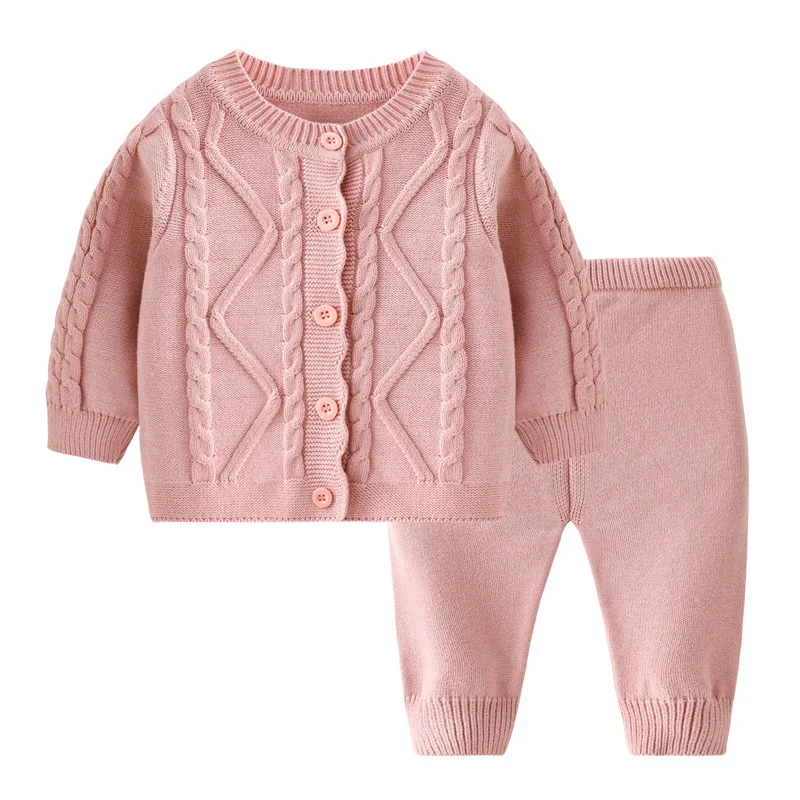 Spring Fall Newborn Boy Clothes Toddler Girls Outfit Sets Korean Casual Pink Cute Long Sleeve Coat+Pants Baby Clothing BC2239-1