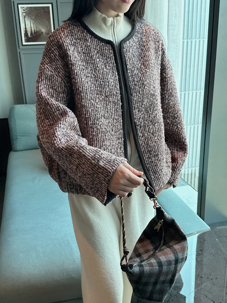 

Женская утепленная куртка Ele из шерстяной смеси с цветными блоками и принтом в горошек, модная верхняя одежда, короткое пальто на молнии с длинными рукавами, весенняя модель