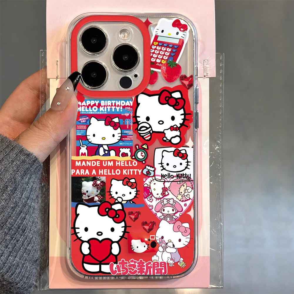 Etui na telefon Cute Sticker Labels Hello Kitty do Samsung A12 A13 A15 A22 A23 A24 A25 A30 A53 A54 A55 A72 A73 5G Transparent Cover