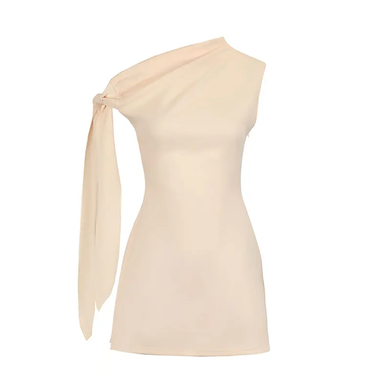 فساتين نسائية جديدة على شكل حرف a صيفية ملابس خروج بشريط وياقة منحرفة فستان ضيق غير رسمي متين مثير بدون أكتاف فساتين محبوكة