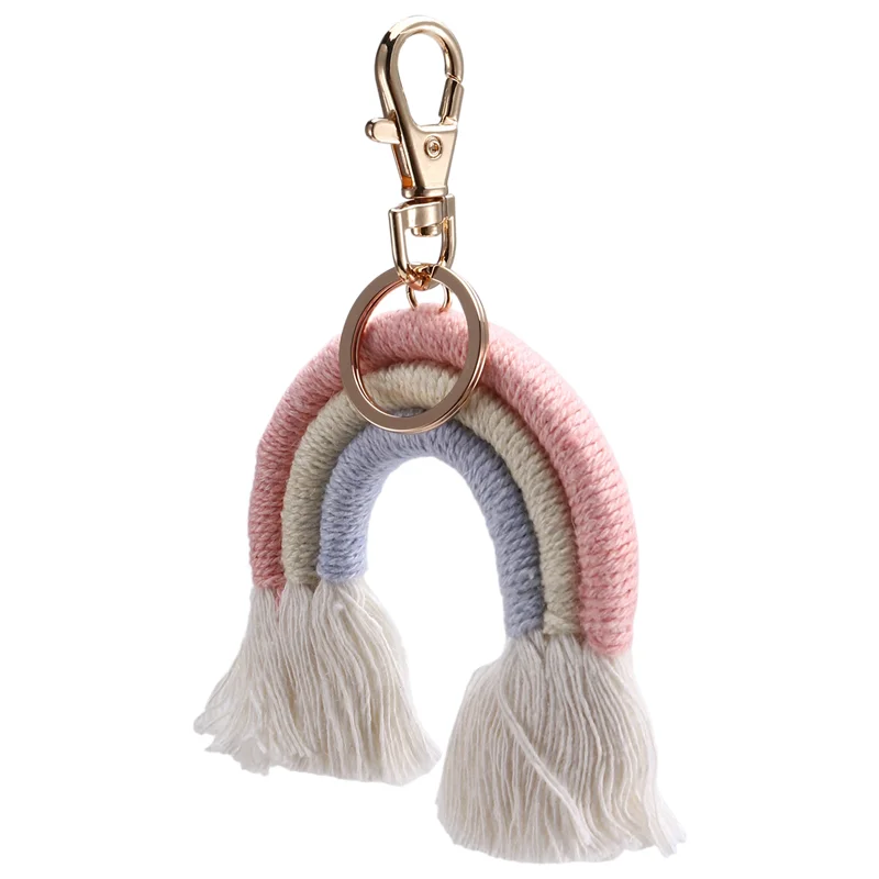 AED5-Weven Regenboog Sleutelhangers Voor Vrouwen Boho Handgemaakte Sleutelhouder Sleutelhanger Macrame Tas Charme Auto Opknoping Sieraden Geschenken