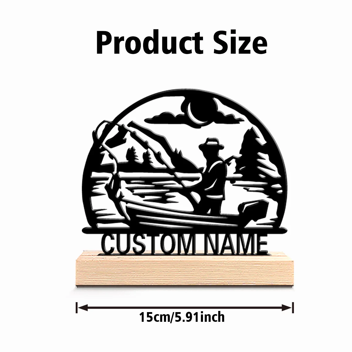 1pc New Design Personalized Custom fishing Metal Statues Desktop sculpture with wooden base suitable for pet grooming