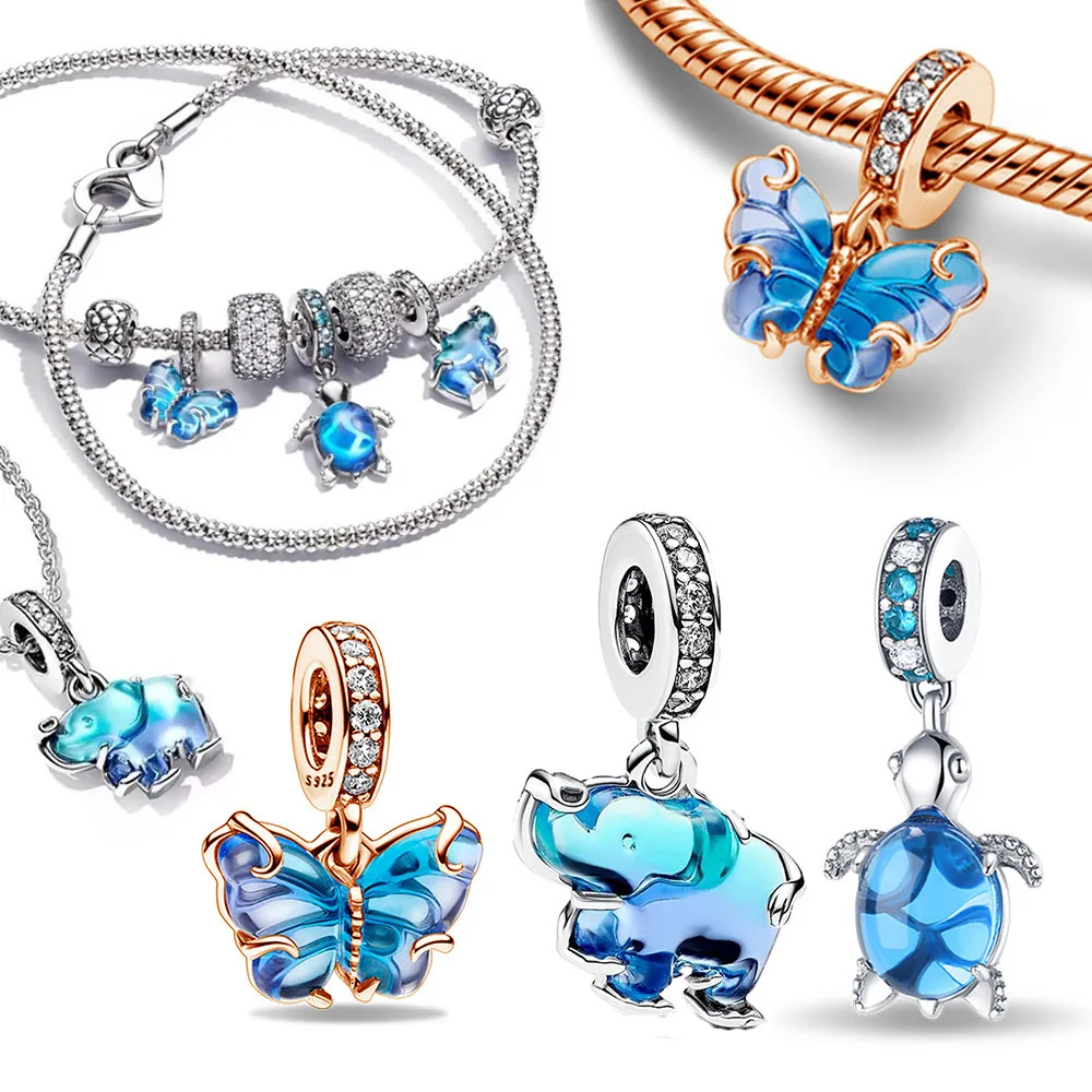 

Blue Sea Turtle Elephant Silver 925 Charms Beads Fit Pandora Original Bracelets Fashion Beads for Women Jewelry Making