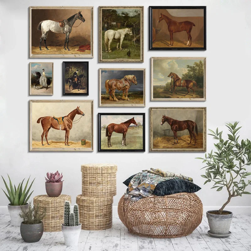 Vintage Oil Painting Grassland Horse Farm Horse Riding Noble Poster Canvas Prints Art Picture Home Room Wall Decoration Gift