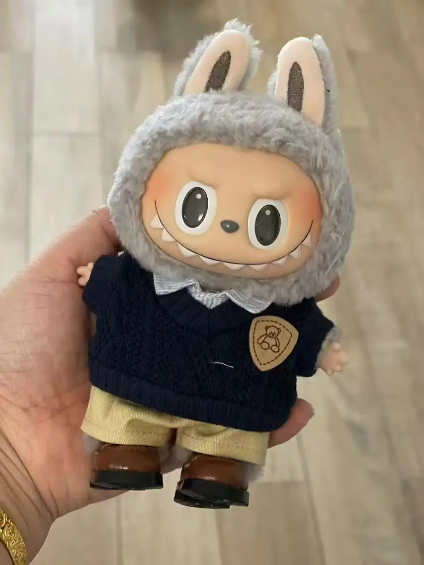 Roupas de bonecas de 17cm para labubu, mini roupas de boneca fofas, acessórios para o monstro, suéter, camisa, calças de trabalho 3.0 podem usar