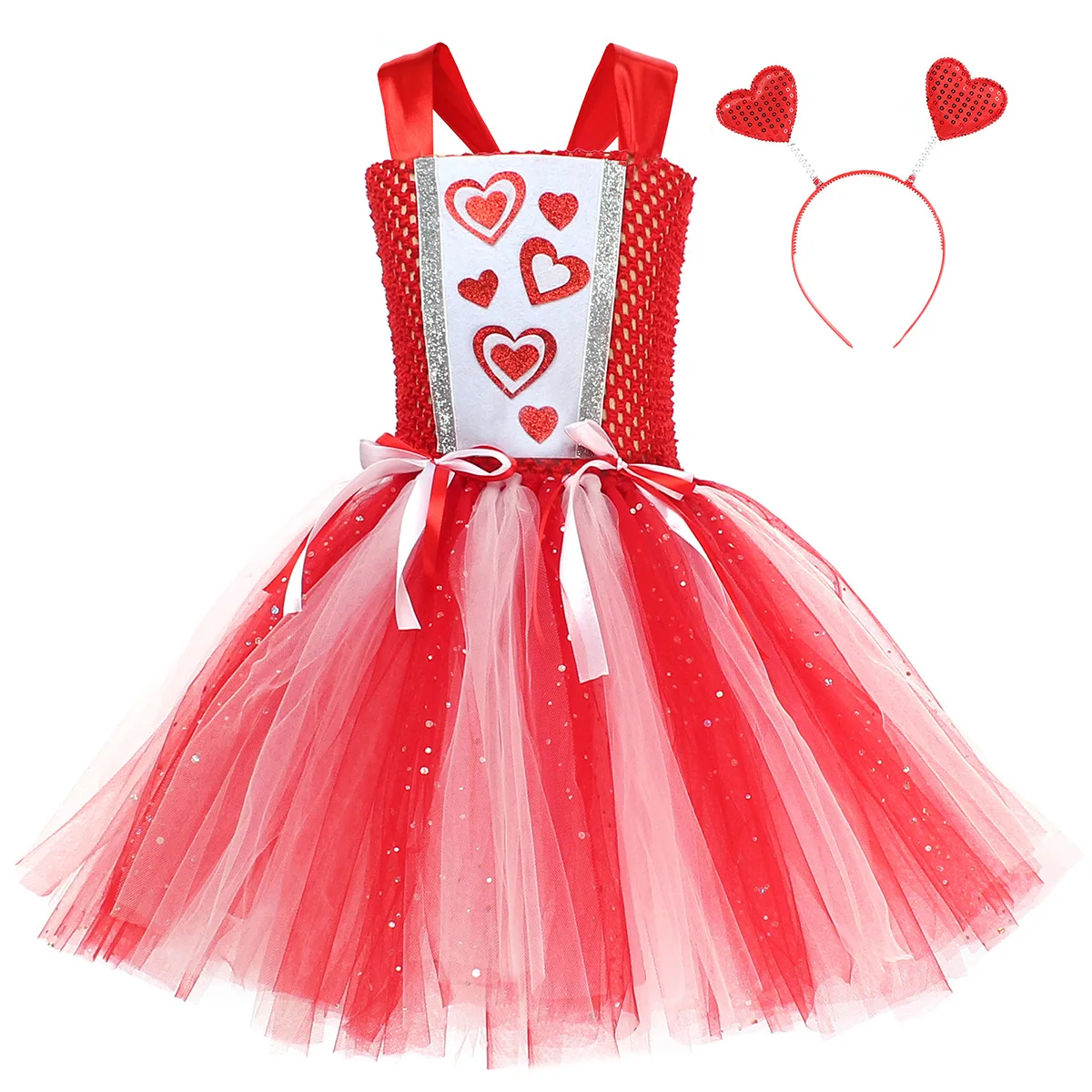 Girls Heart Red White Stripe Sequin Fashion Unique Design Tulle Tutu Dress Holiday Party Daily Casual Princess Outfit for Kids