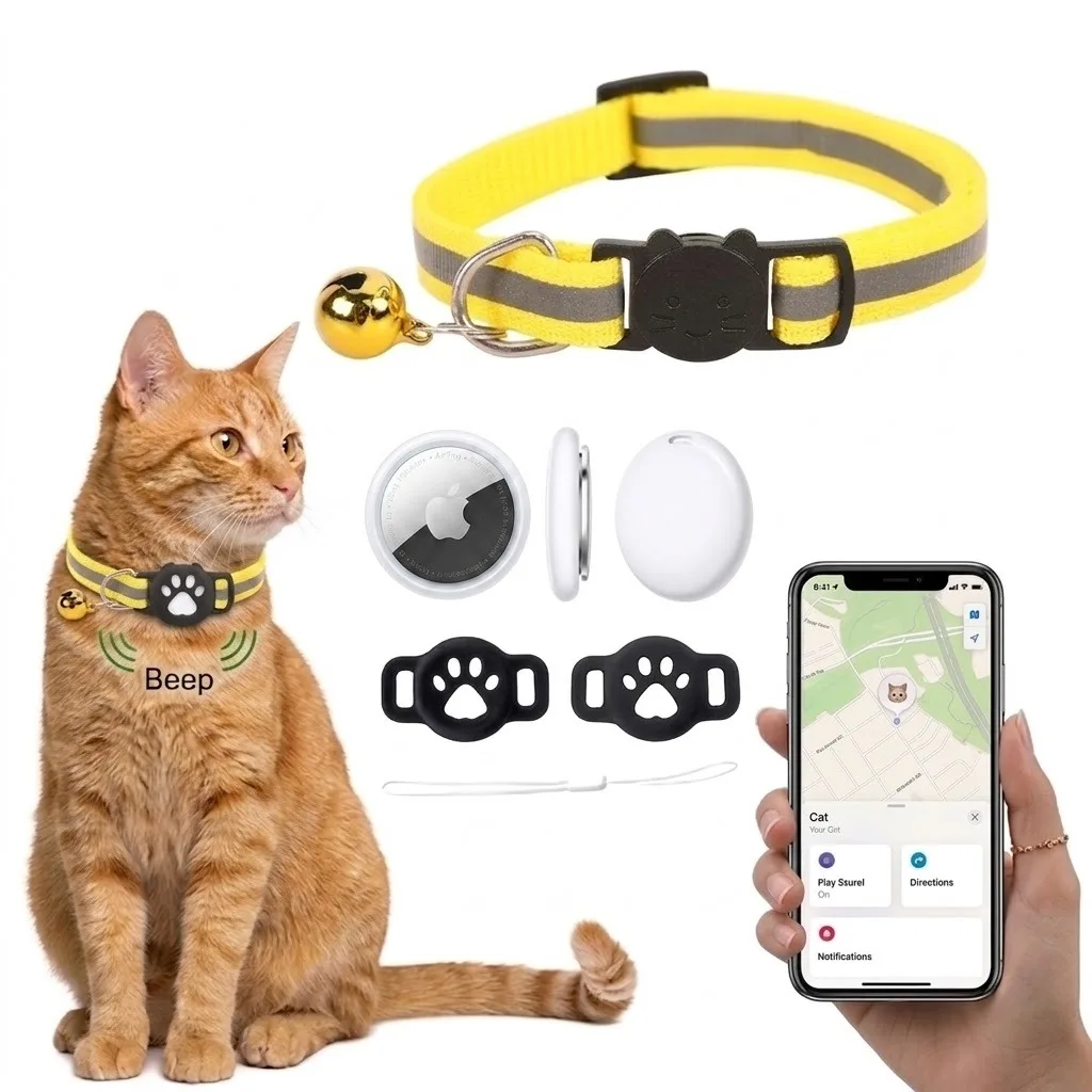Smart iOS Tracker & Reflective Cat Collar - Adjustable Anti-Lost Bluetooth GPS Finder Locator Smart Tag for Cats & Kittens