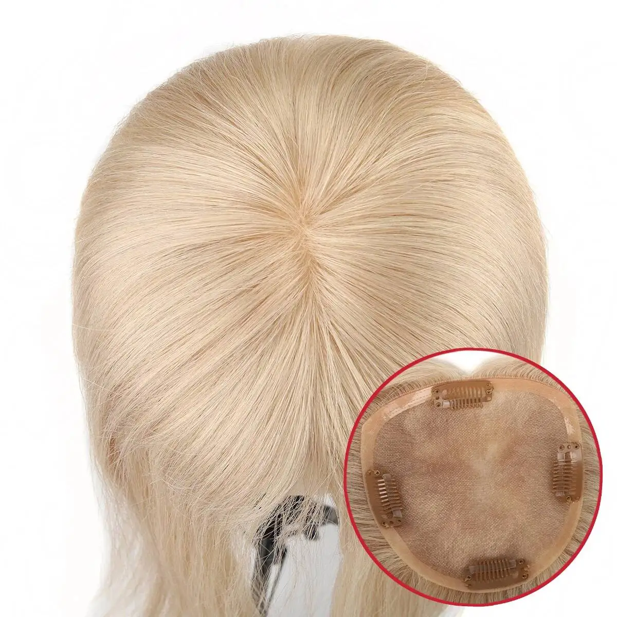 

Human Hair Topper Hair Piece TUW15 5X5 Mono with PU Around Perimeter with 4 Clips Natural Look Remy Human Hair Topper for Women