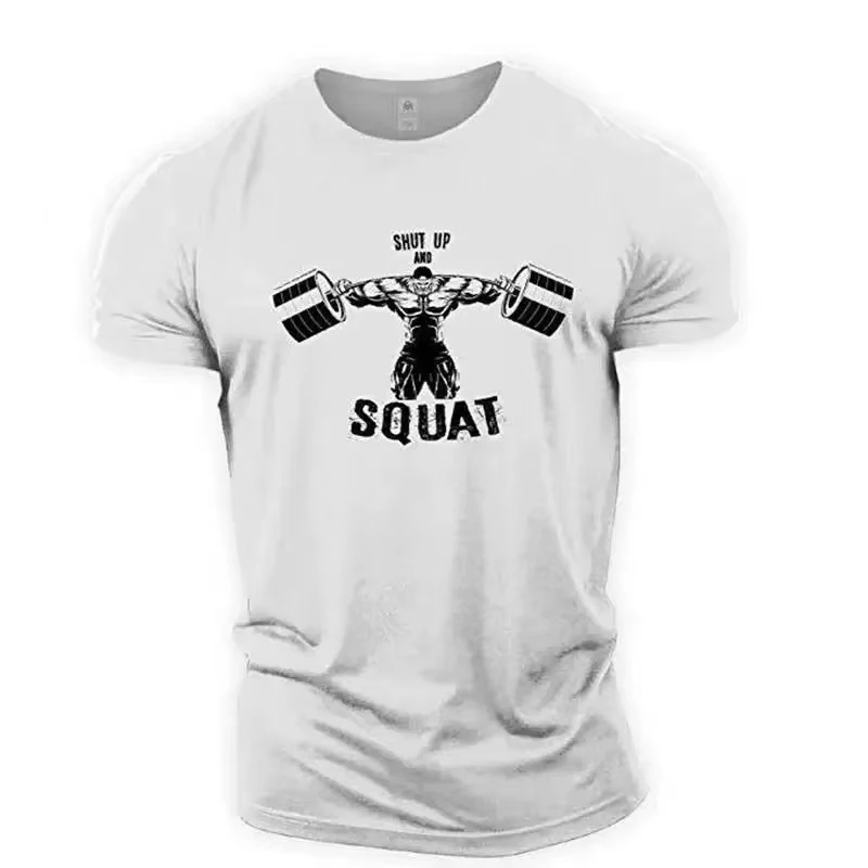 Shut Up and Squat Novelty T Short Sleeve Gym Fit Fitness Bodybuilding Men T-Shirts Streetwear Crewneck Printed Male Clothes