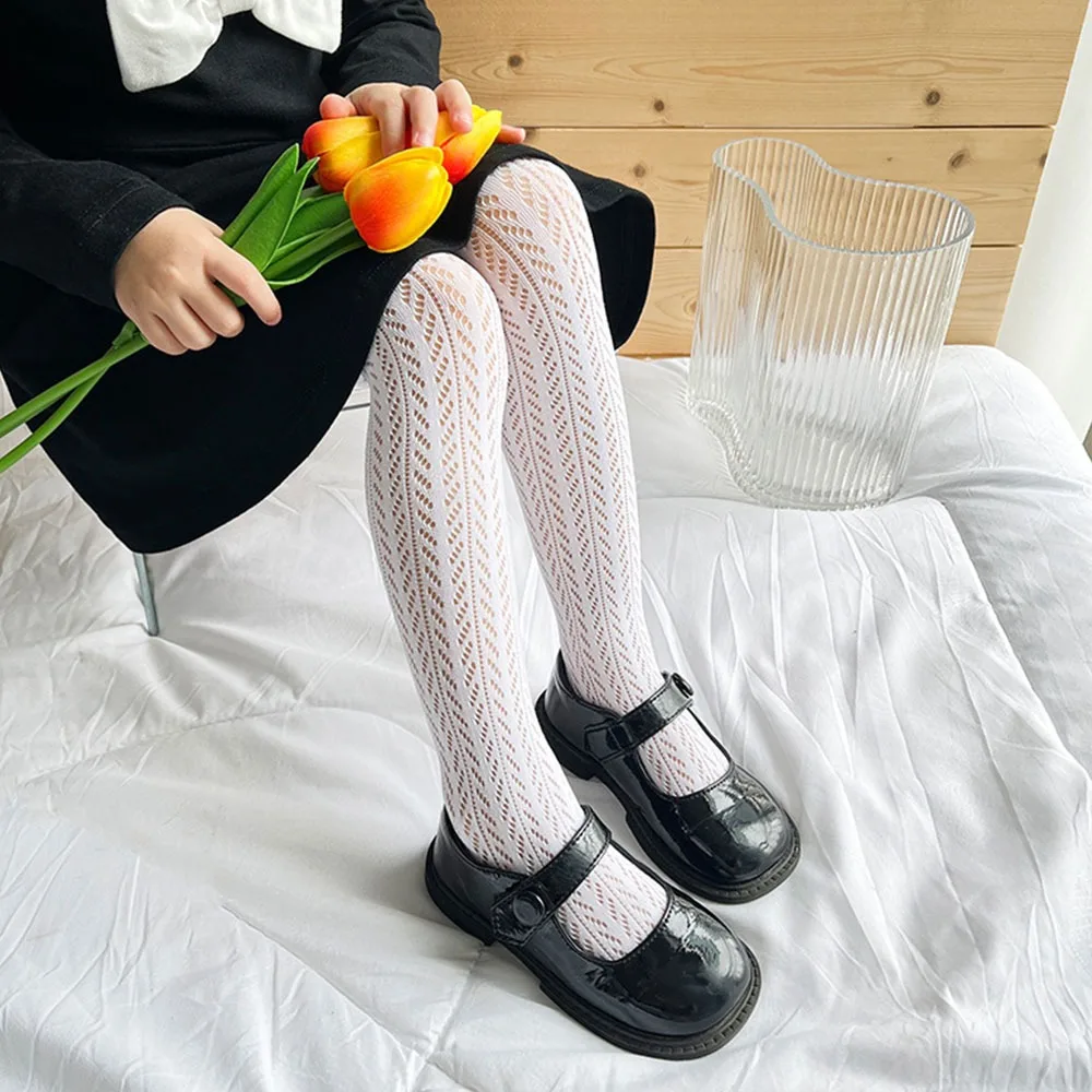 

New Pure Cotton Girls Tights Breathable Mesh White Black Girls Stocking Lolita Leggings Summer