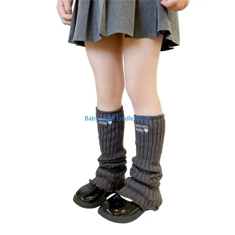 

J2FF Stylish Leg Warmer Solid Color Long Tube Socks Love Heart Embroidery Sock Sleeve Stackable Socks for 3-10T Girls