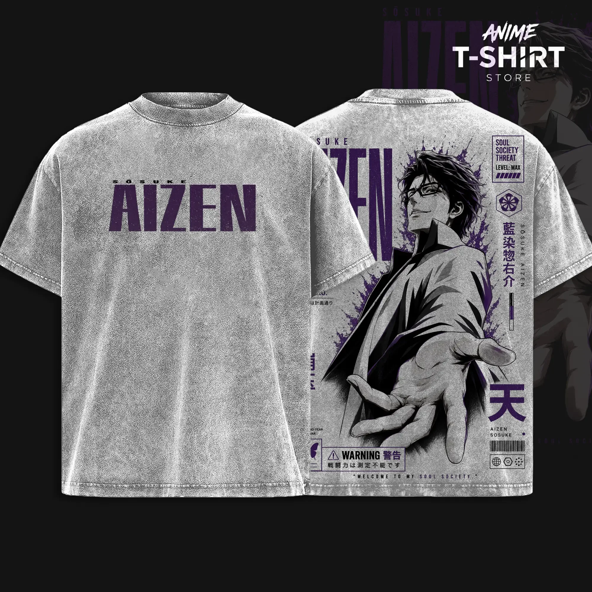 Manga BLEACH T-shirt Men Clothing Aizen Sousuke Graphic Vintage Washed T Shirt Summer Casual Oversized 100% Cotton Tee Clothes