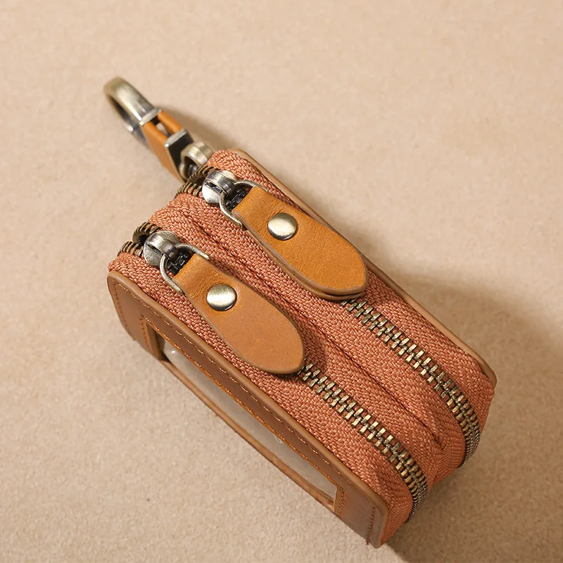 Genuine Leather Vintage Car Key Holder Multifunction Men Key Case Coin Wallet Transparent Small Money Bag Storage Bags