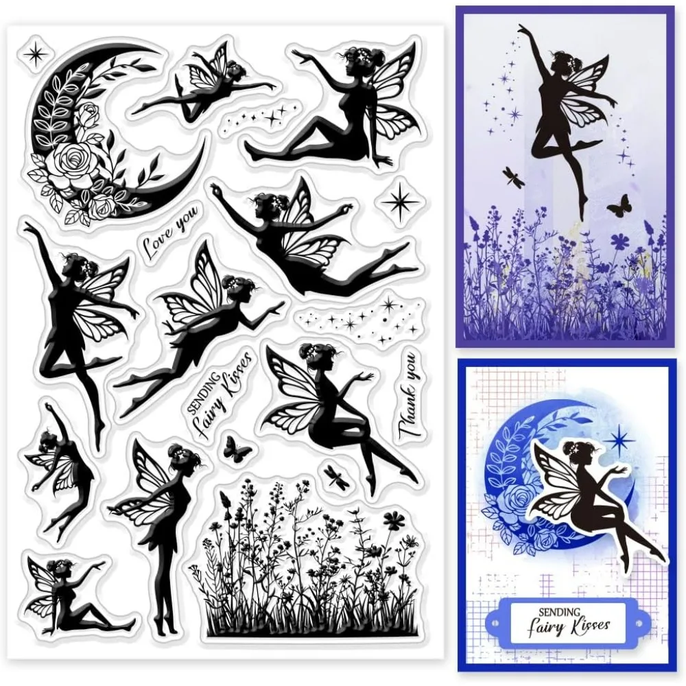 Moon Fairy Clear Stamp Vintage Wildflower Plants Clear Rubber Stamps Silicone Stamps for DIY Scrapbooking Photo Album