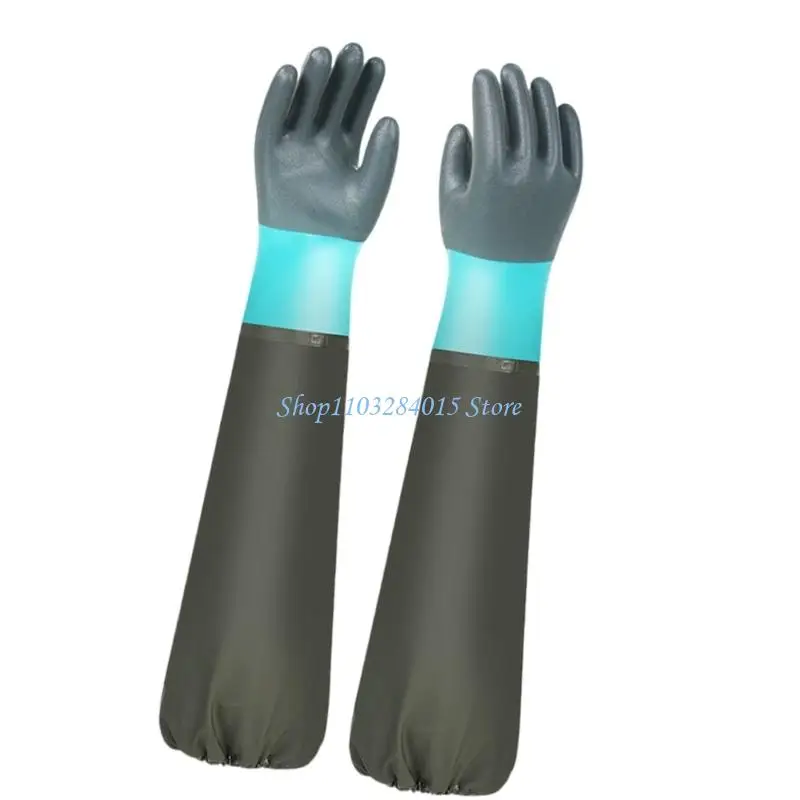 R6FF 70cm/75cm Extended Length PVC Work Gloves With Fleece Inner Layer Waterproof Abrasion Resistant for Marine Activities
