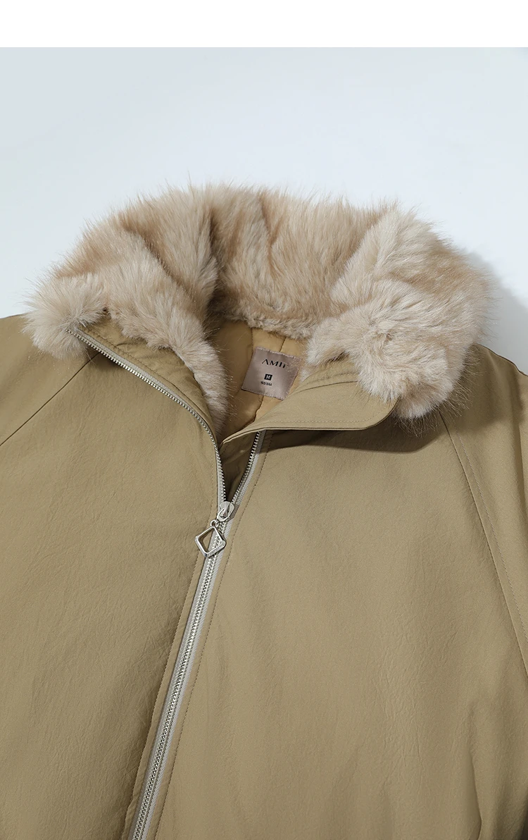 AMII Women's Jacket 2025 Winter New Loose Medium And Long Fur Collar Long Sleeve Zipper Casual Warm Parkas Jacket Woman 12544100