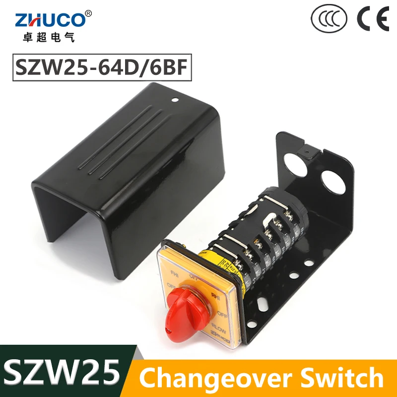 

ZHUCO SZW25-64D/6BF 25A 6-полюсный многопозиционный фрезерный станок, универсальный переключатель с защитной металлической оболочкой