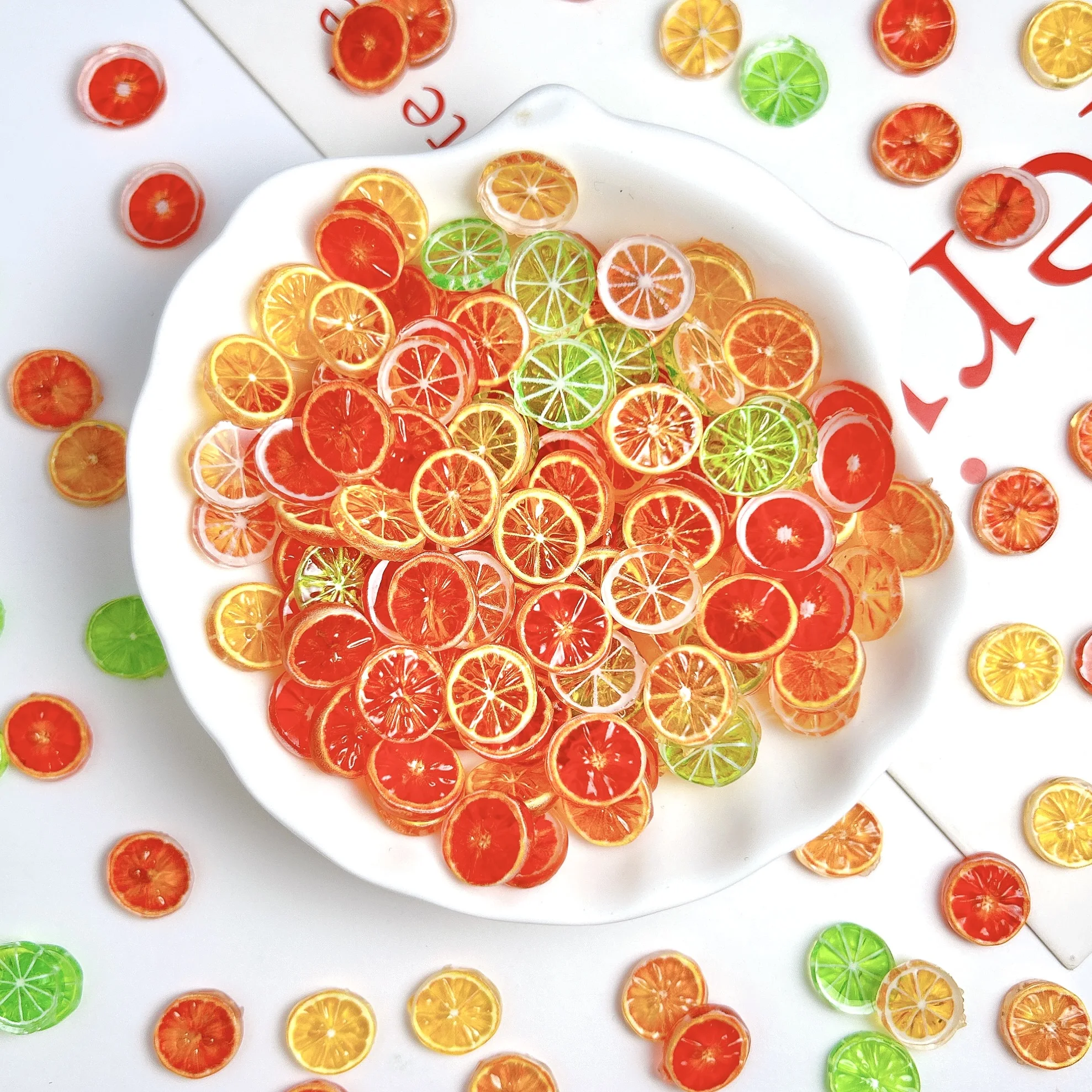 50/100 Ice Transparent Simulated Grapefruit Lemon Slices Nail Art Decoration Colorful Orange Flakes Fruit Series Nail Charms DIY