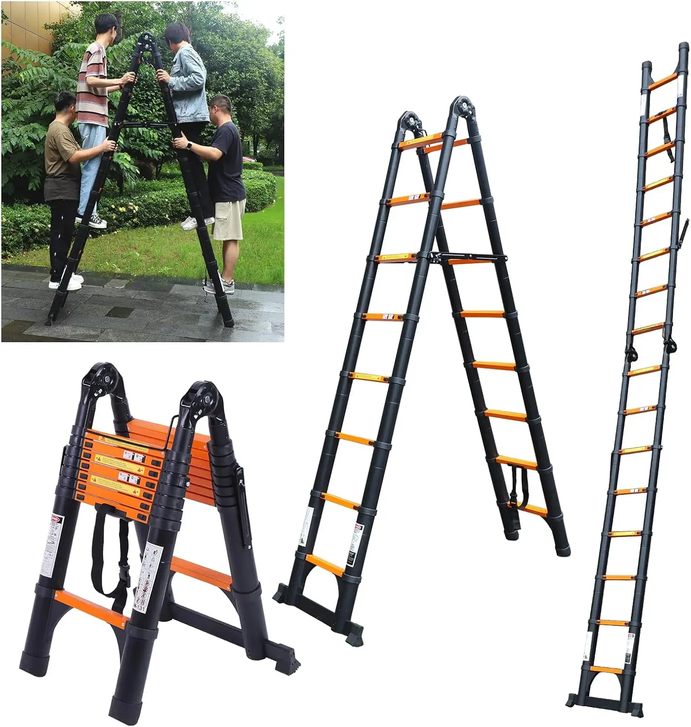 Telescoping Ladder A Frame, 16.5 Ft Compact Aluminum Extension Ladder, Portable Telescopic RV Ladder for Outdoor Camper Trips Mo