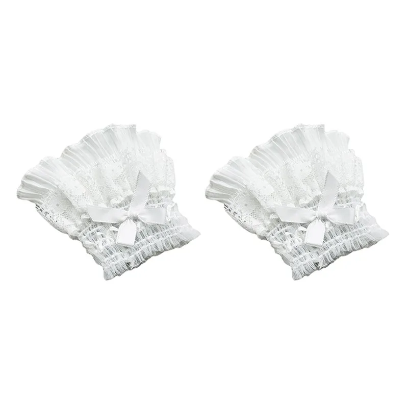 Gothic Lolita Hand Wrist Cuffs Bowknot LaceTrim Maid Cosplay Accessories For Women Girl Party