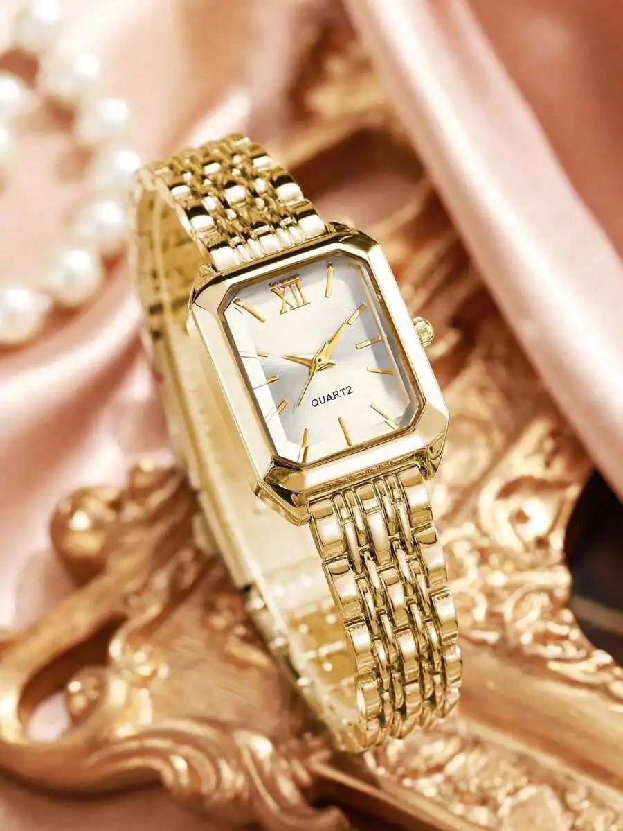 Womens Square Case Quartz Watch With Heart Pendant Necklace Jewelry Set Fashion Casual Gift view 2