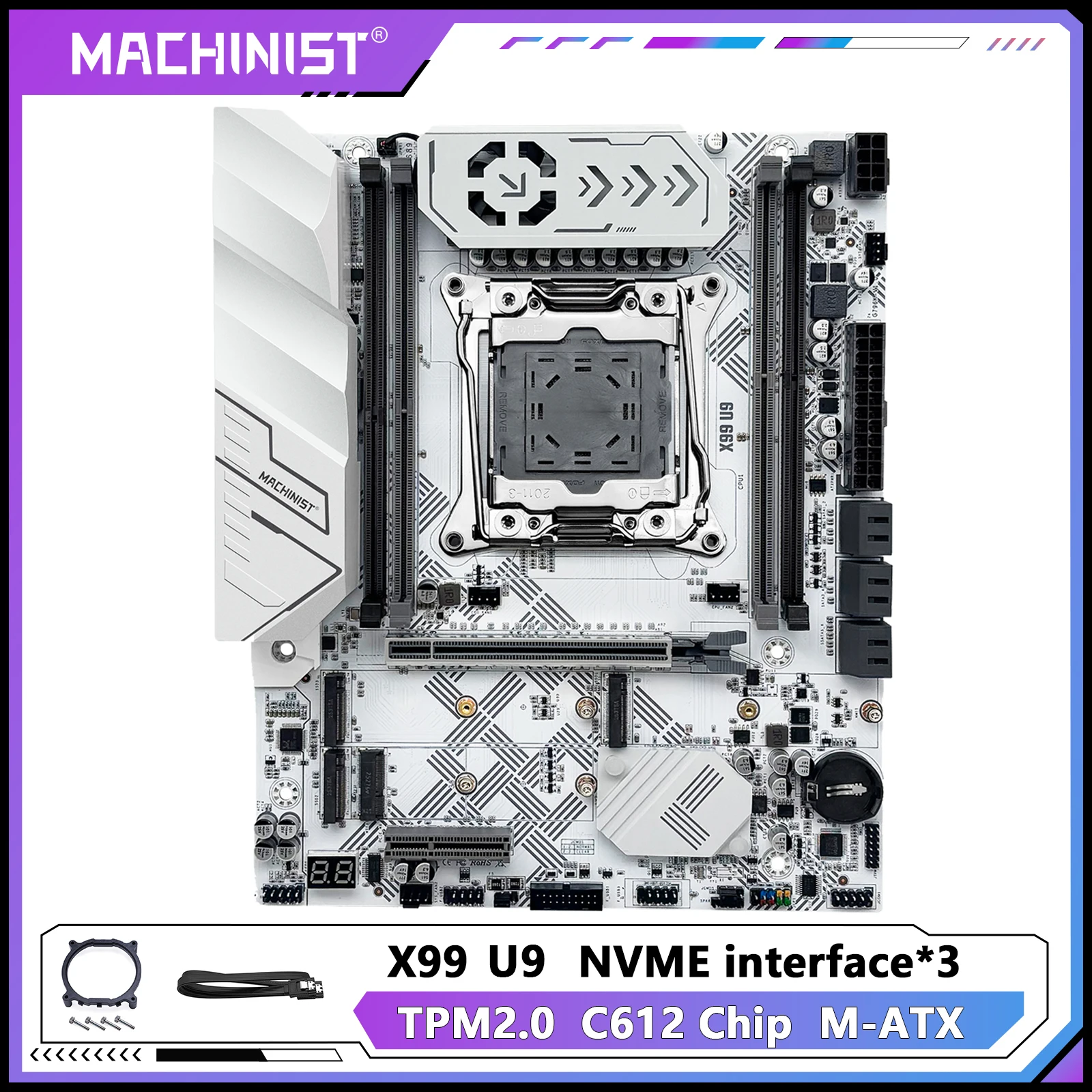 

Материнская плата MACHINIST X99 U9 TPM2.0 LGA 2011-3 DDR4 Память с 3 слотами NVME M.2 Чип C612 SATA3.0 USB3.0 Поддержка процессора xeon E5