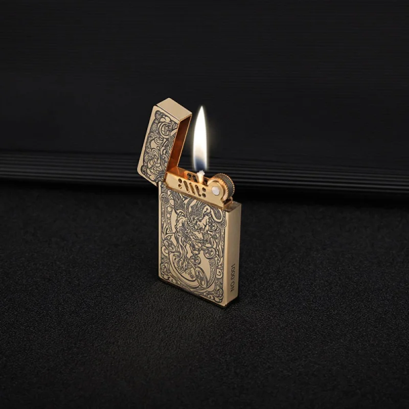 Pure Copper Carved Windproof Lighter, Portable EDC, Multi-Use Outdoor Kitchen Tool, Men Collectible Gift, Without Fuel