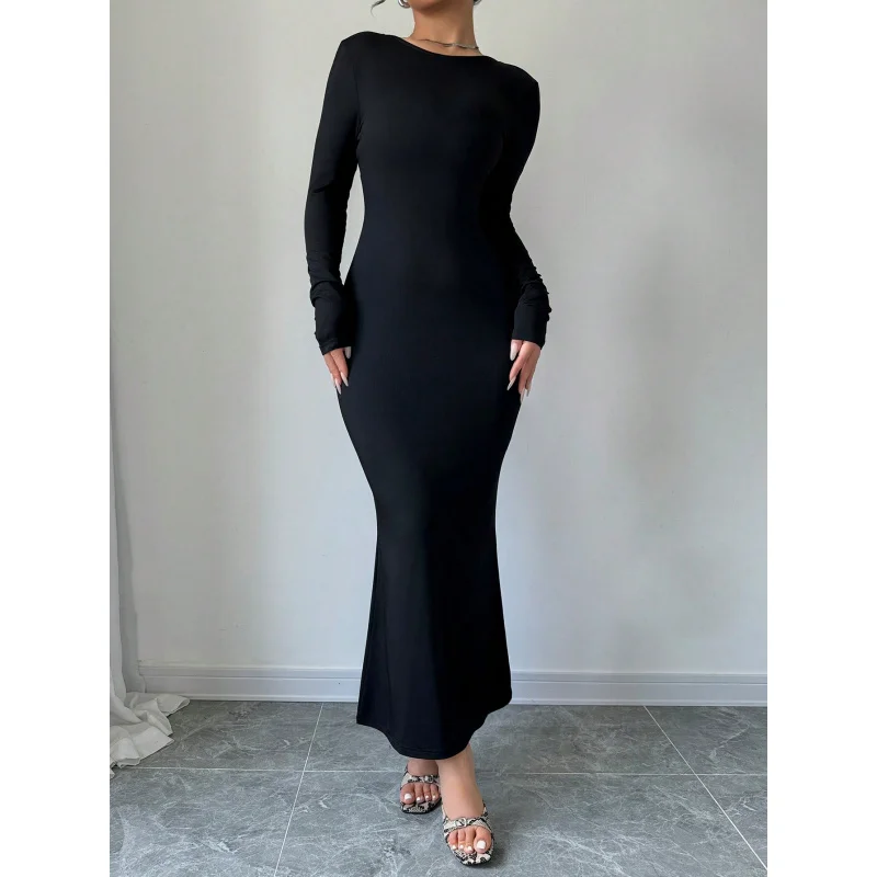 Robe longue Sexy de Style Mature, dos nu, taille haute, moulante, longueur cheville, pour femmes, automne hiver