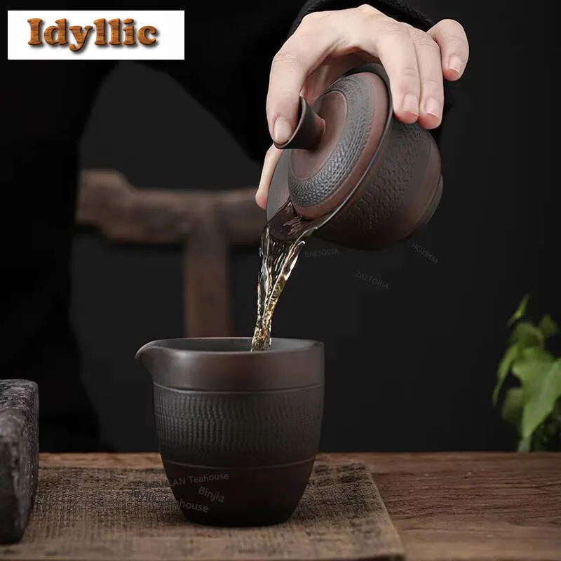 HOYIHM Zen Qingxi Purple Pottery Gaiwan Handmade Jumping Knife Tea Bowl Tureen Household Brewing Cover Teaware Collection Gift