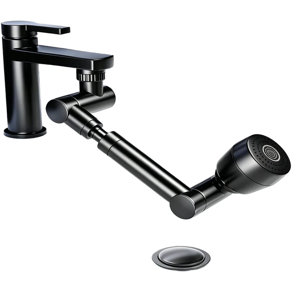 Rotatable Retractable Faucet Extension Arm 1440 Degree Rotation 3 Spray Settings for Basin Kitchen Laundry Faucets Black