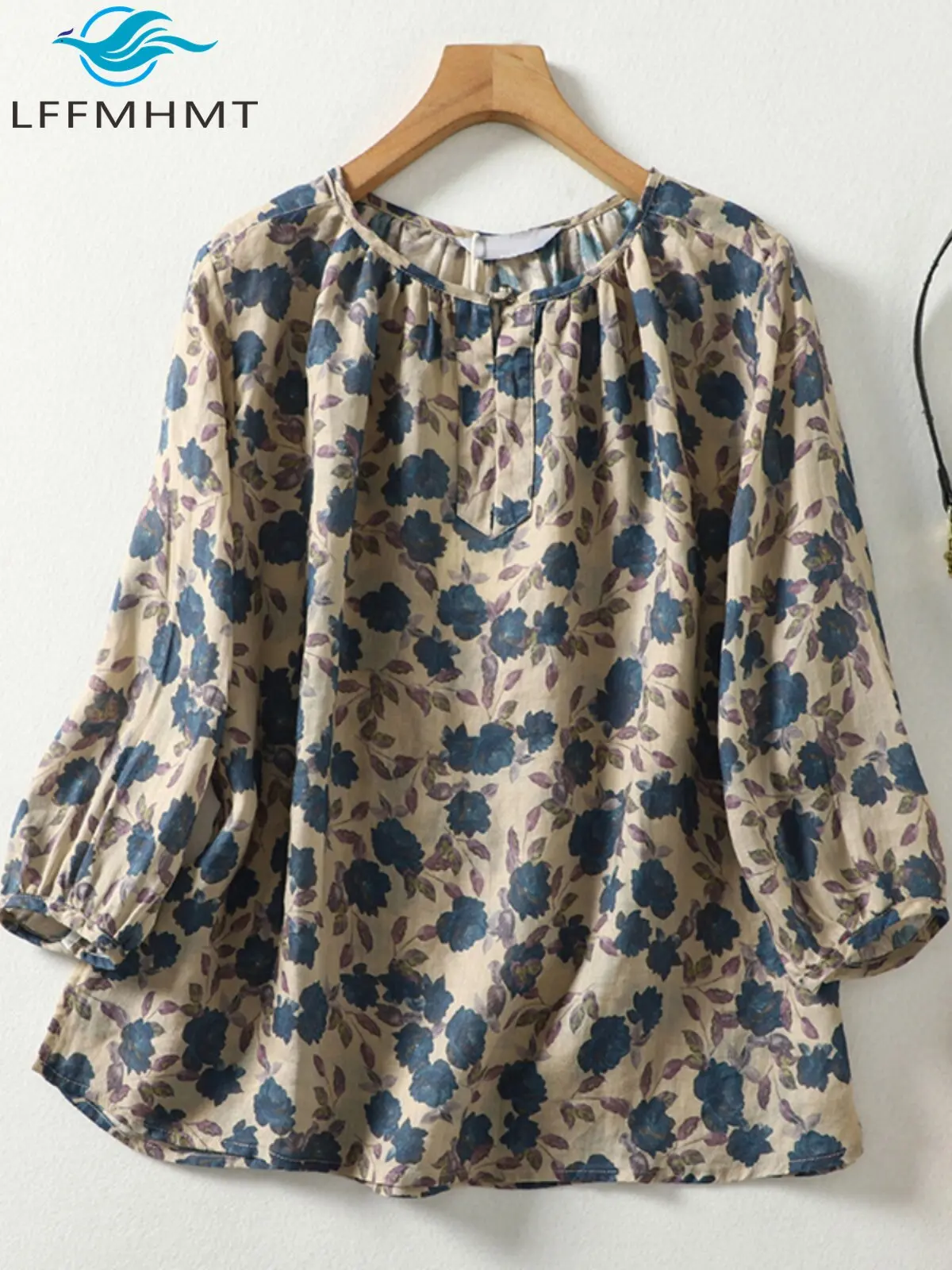 

Vintage Flower Printed Cotton Women's Shirt Spring Summer Fashion Linen Doll Collar Blouse Female Casual Loose Thin Pullovers