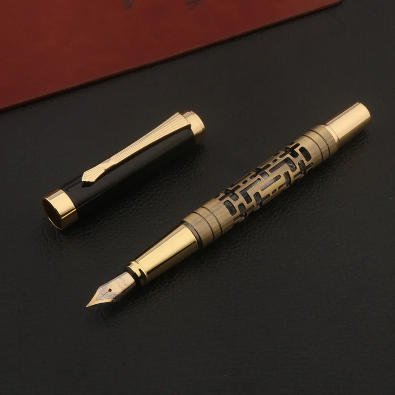 1PC Luxury High Quality Bronze Fountain pen Hollow out Elegante Calligraphy Stationery Office School Supplies Writing Gift pens