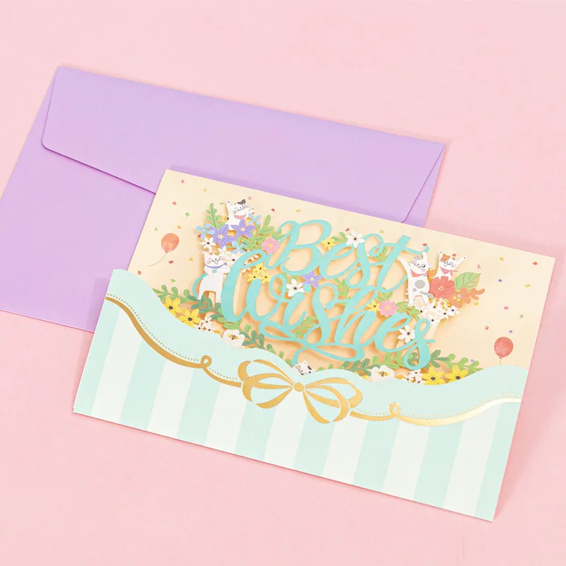 

3D Cartoon Cute Cat Birthday Best Wish Greeting Card Classmate Birthday Gift Holiday Blessing Wholesale Office School Supplies