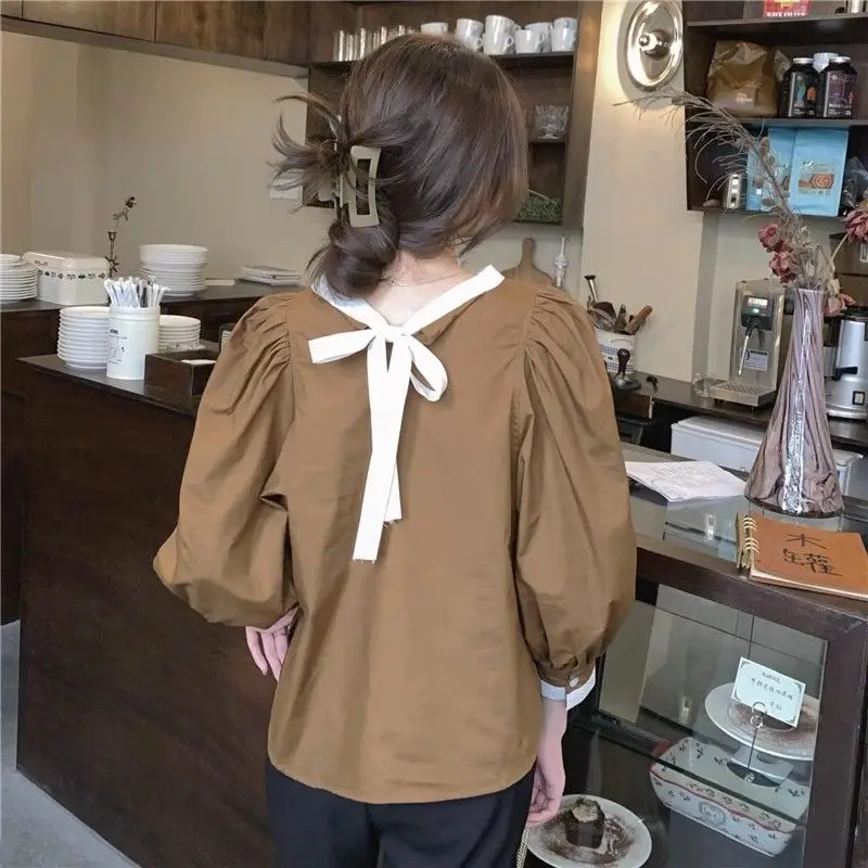 Retro Puff Sleeve Shirt Women's Design Gentle Style Tops