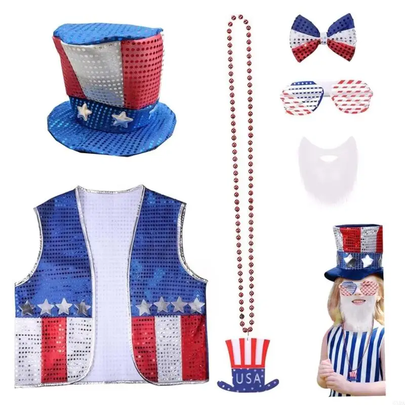 

6Piece USA Themed Costume Accessories for Festival 4th of July Party Gathering 6XDA