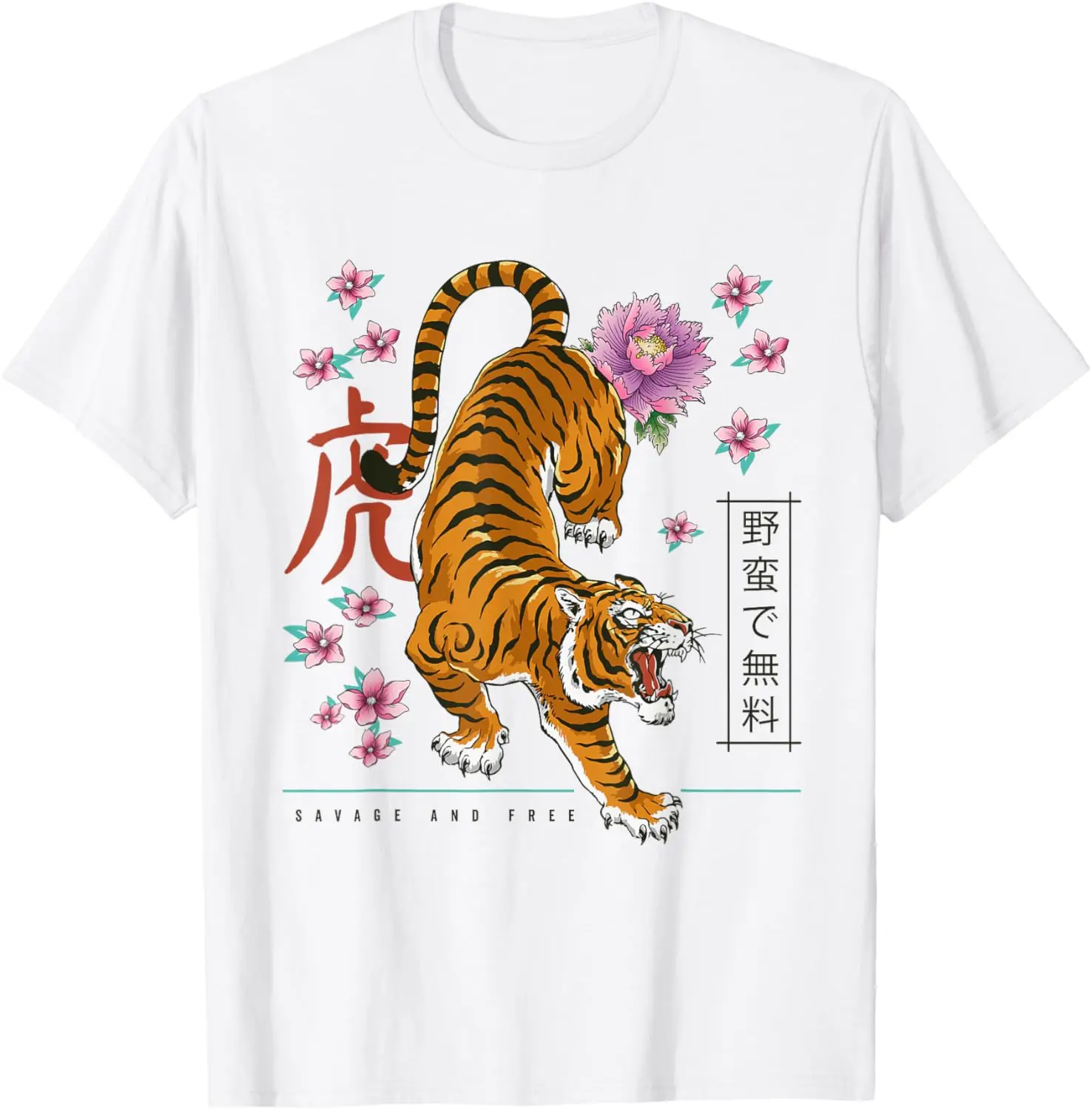 Chinese New Year Of Tiger Print Japanese Aesthetic Graphic T-Shirt Summer short-sleeved breathable sweat-wicking versatile fashion T-shirt for back-to-school season, unisex, Y2K Fashionable Cartoon Anime