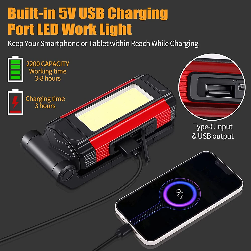 Rechargeable LED Work Light Flashlight COB Work Lights with Magnetic Base Super Bright Mechanic Light For Car Repair Camping
