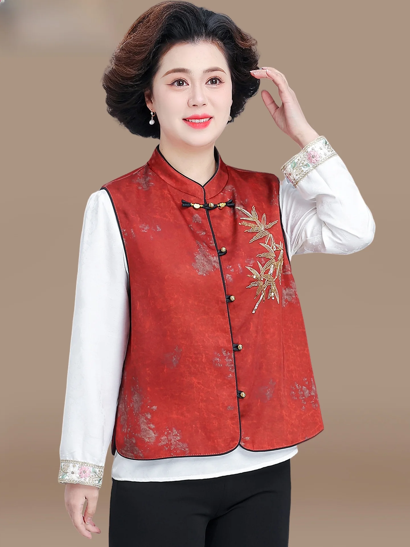 

New Chinese Sle Women's Vest Jaet Spring Faionable ly Ladies' Top Button up Loose Fit Breathable Polyester