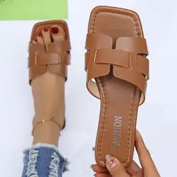 Zapatillas planas de lujo para mujer, chanclas de playa al aire libre, sandalias de diseño de marca de tendencia, zapatos deslizantes, talla grande 43, 2024